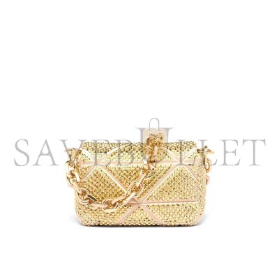 PRADA MINI CRYSTAL EMBELLISHED TRIANGLE LOGO SHOULDER BAG IN GOLD 1BD329 (17*11.5*6cm)